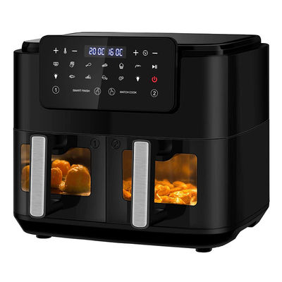4.5L ডুয়াল এয়ার ফ্রাইয়ার 2 ক্যাসেট সহ গ্লাস উইন্ডো দিয়ে দেখুন সিএনসি রান্না ডাবল ড্রয়ার