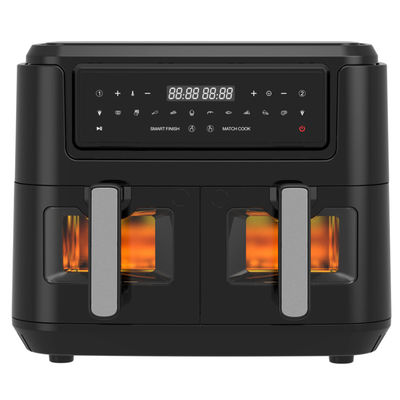 স্মার্ট 2400W এয়ার ফ্রায়ার ডাবল সহ দৃশ্যমান স্বচ্ছ উইন্ডো 9L ডিজিটাল টু জোন প্রযুক্তি