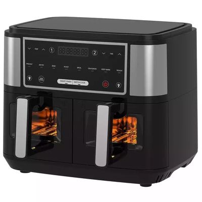 স্মার্ট 2400W এয়ার ফ্রায়ার ডাবল সহ দৃশ্যমান স্বচ্ছ উইন্ডো 9L ডিজিটাল টু জোন প্রযুক্তি