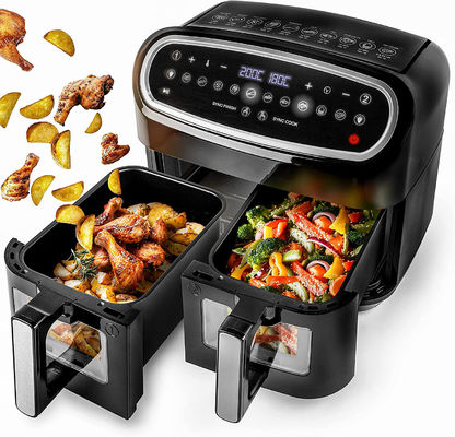 স্বচ্ছ উইন্ডো সহ 2400W 9L ডুয়াল এয়ার ফ্রায়ার 12 রান্নার প্রিসেট