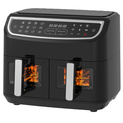 স্বচ্ছ উইন্ডো সহ 2400W 9L ডুয়াল এয়ার ফ্রায়ার 12 রান্নার প্রিসেট