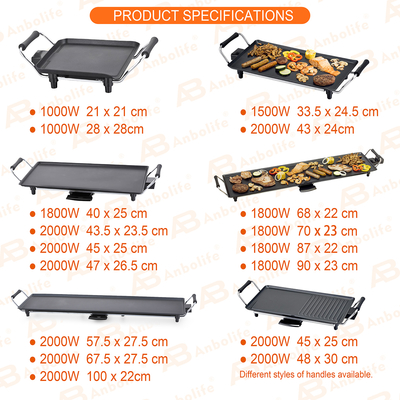 অ্যানবলিফ 1800W বৈদ্যুতিক Teppanyaki গ্রিল অ্যান্টি-স্টিক পৃষ্ঠের সাথে