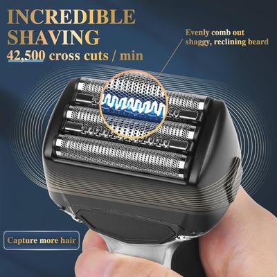 পুরুষদের শেভার ইলেকট্রিক রেজার ১০০০mAh ব্যাটারি সহ, ফ্লোটিং ব্লেড এবং মসৃণ শেভিংয়ের জন্য স্বচ্ছ ডিজাইন
