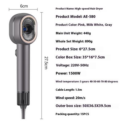 দ্রুত শুকনো চুলের যত্নের জন্য উচ্চ ঘনত্বের নেতিবাচক আয়ন এবং ধ্রুবক তাপমাত্রা সহ 1500 ওয়াট হাই-স্পিড হেয়ার ড্রায়ার