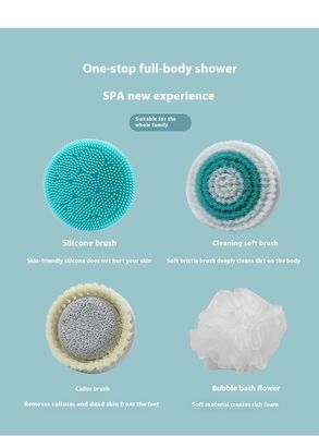 সম্পূর্ণ স্বয়ংক্রিয় রিচার্জেবল বৈদ্যুতিক বাথ ব্রাশ, লম্বা হাতলযুক্ত সিলিকন বডি ম্যাসাজ স্ক্রাবার