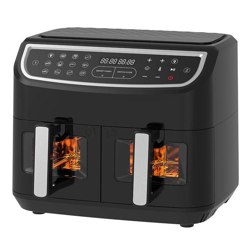 স্মার্ট 2400W এয়ার ফ্রায়ার ডাবল সহ দৃশ্যমান স্বচ্ছ উইন্ডো 9L ডিজিটাল টু জোন প্রযুক্তি